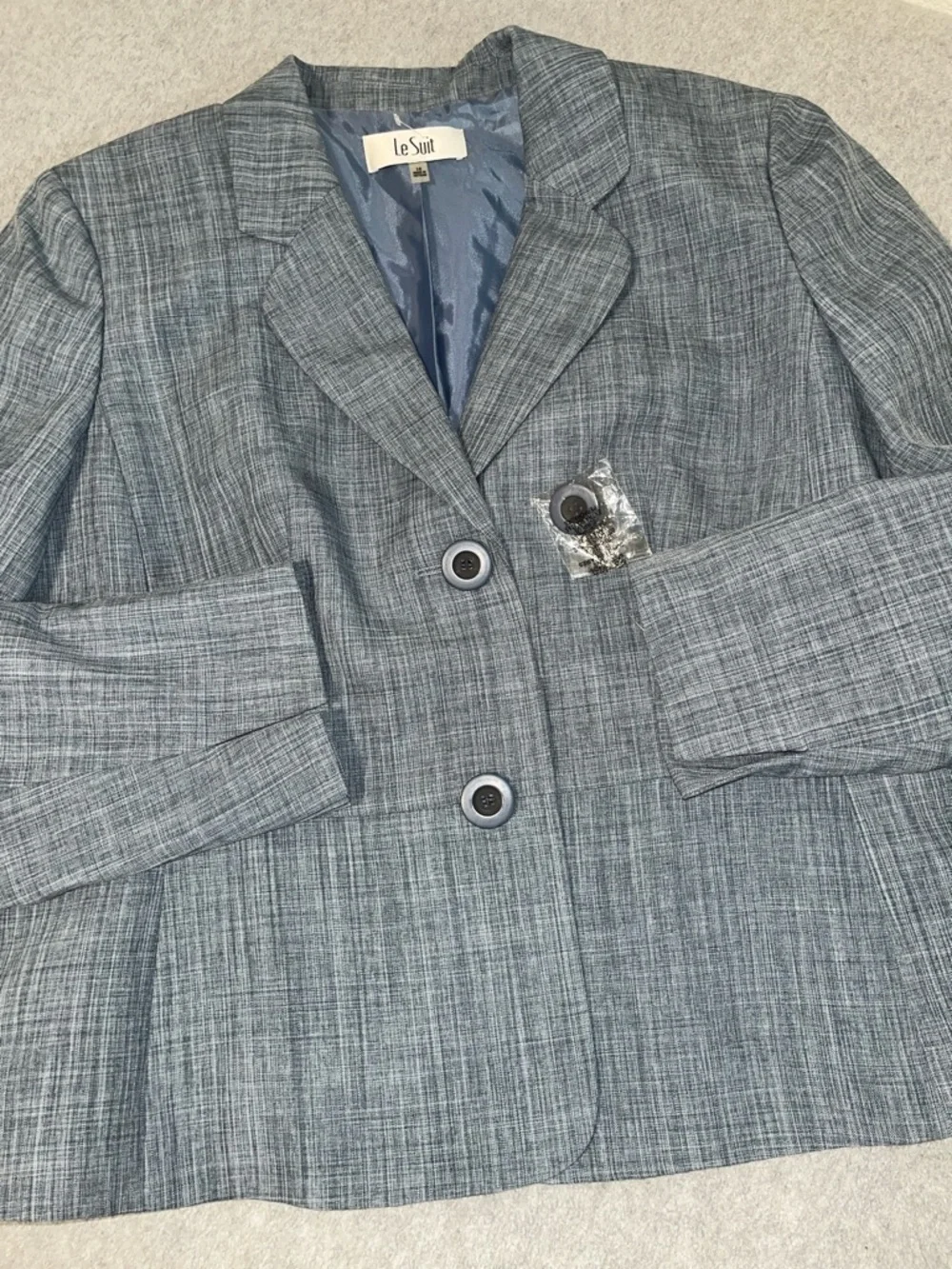 Le Suit Skirt Set Womens 14 Two Button Blazer Office Career Blue